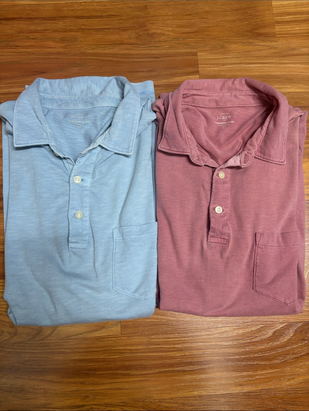 J. Crew Short-Sleeve Pocket Polos — Light Blue & Mauve Pink